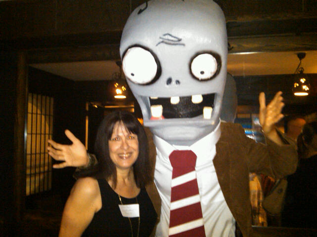 Jennifer Comet Wagner with a charcter from Plants vs. Zombies