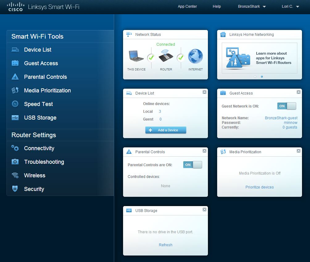 Linksys SMART Wi-Fi Control Panel