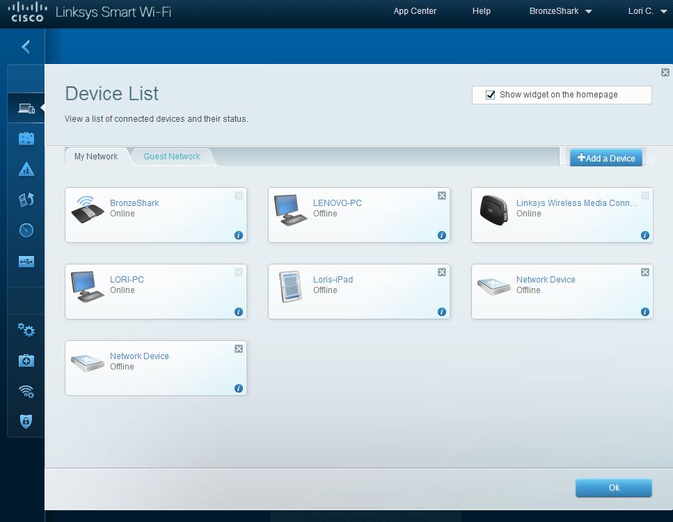 Linksys SMART Wi-Fi Device List