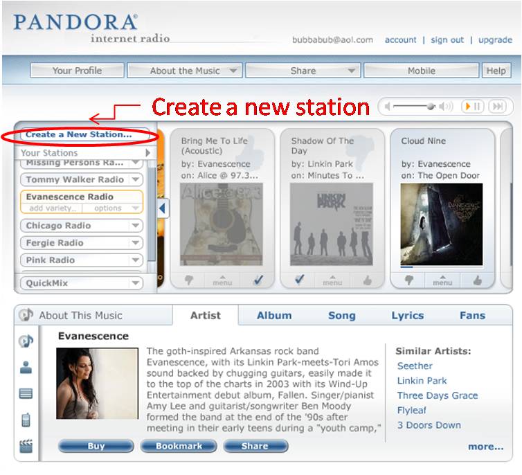 Pandora home page wmarks